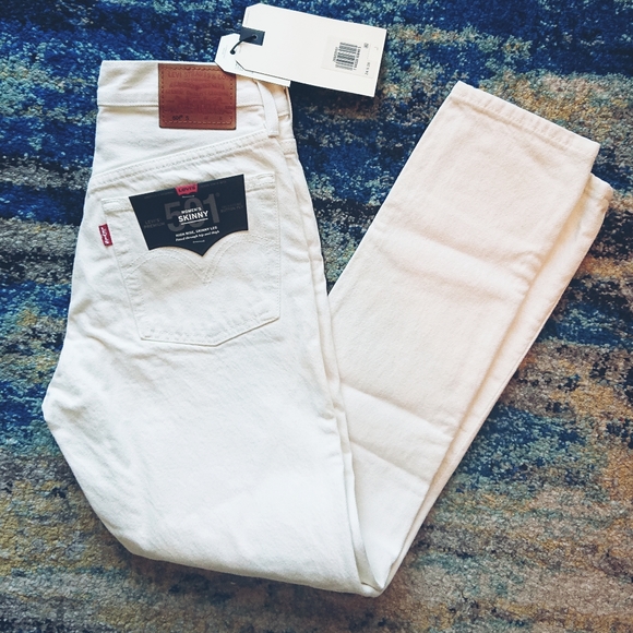Levi's Premium 501 S White Distressed Jeans in Don't Mind if I do White - Picture 13 of 16